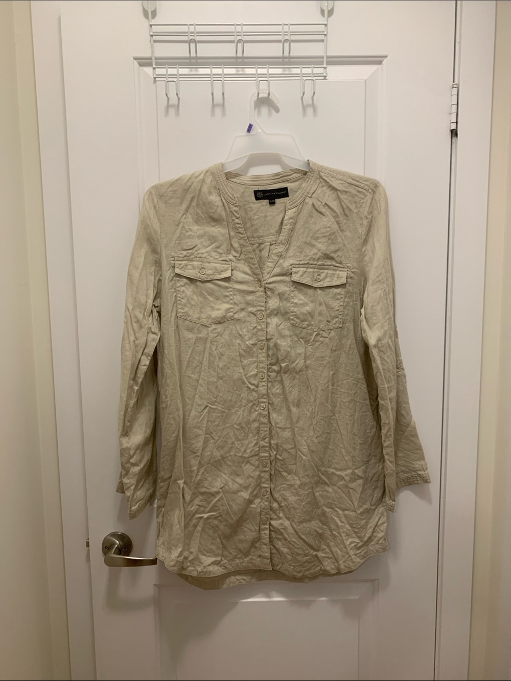 Lady Hathaway Linen Beige Long-Sleeve Button-Down Shirt